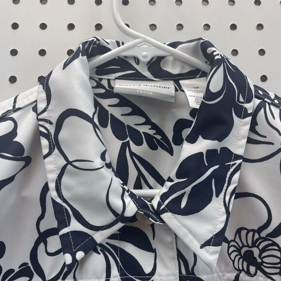 NWT Alfred Dunner Graphic Arts‎ Navy/White Big Floral Jacket*12P*Button Front* - Picture 1 of 4